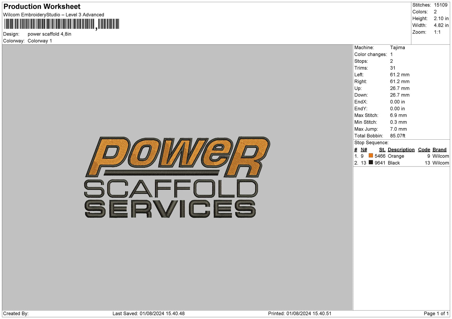 Powertext 0108 Embroidery File 6 sizes