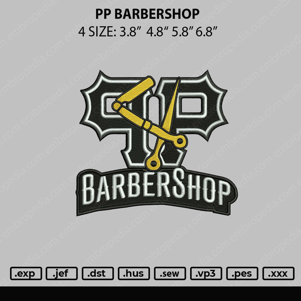 PP Barbershop Embroidery File 4 size