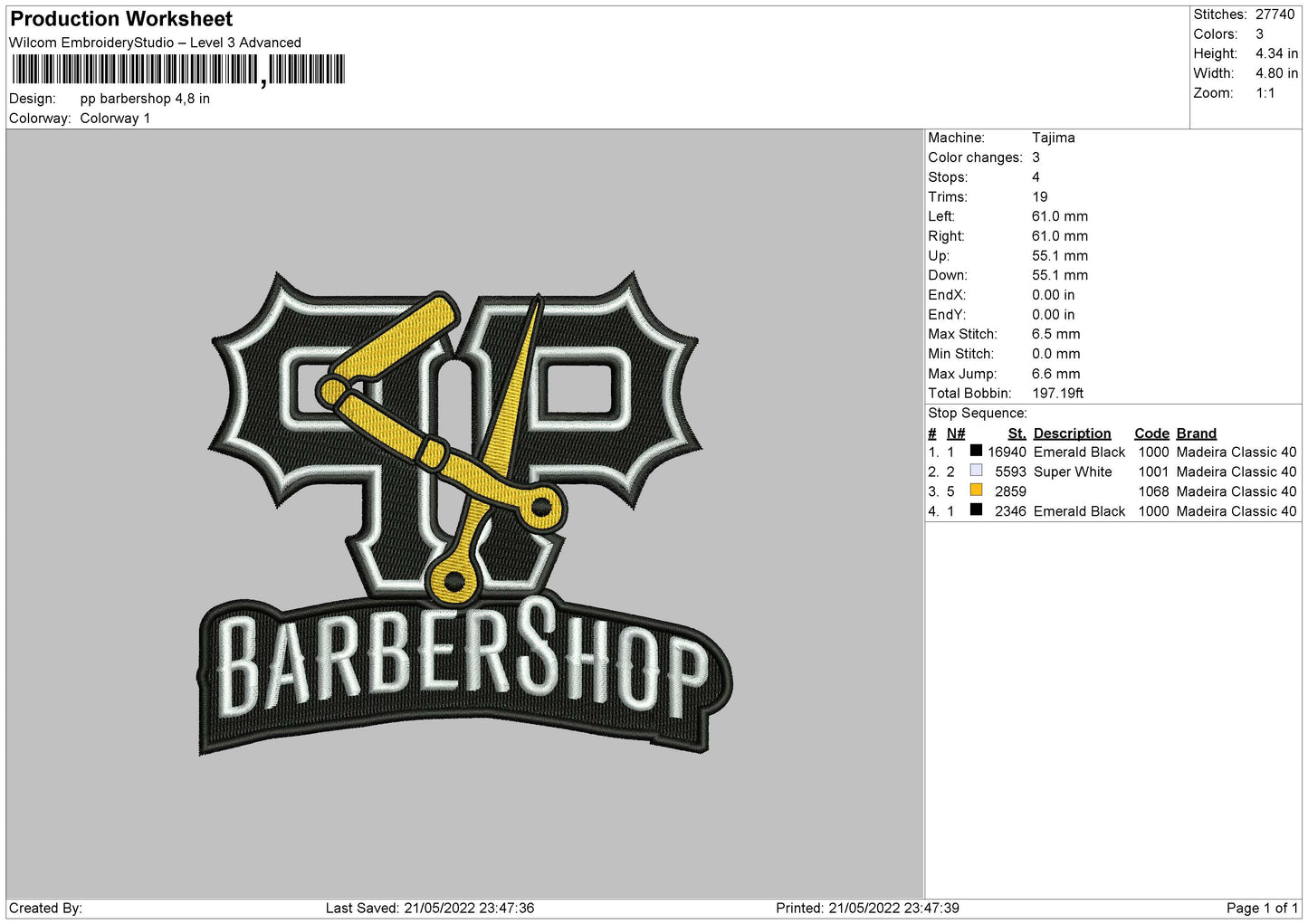 PP Barbershop Embroidery File 4 size