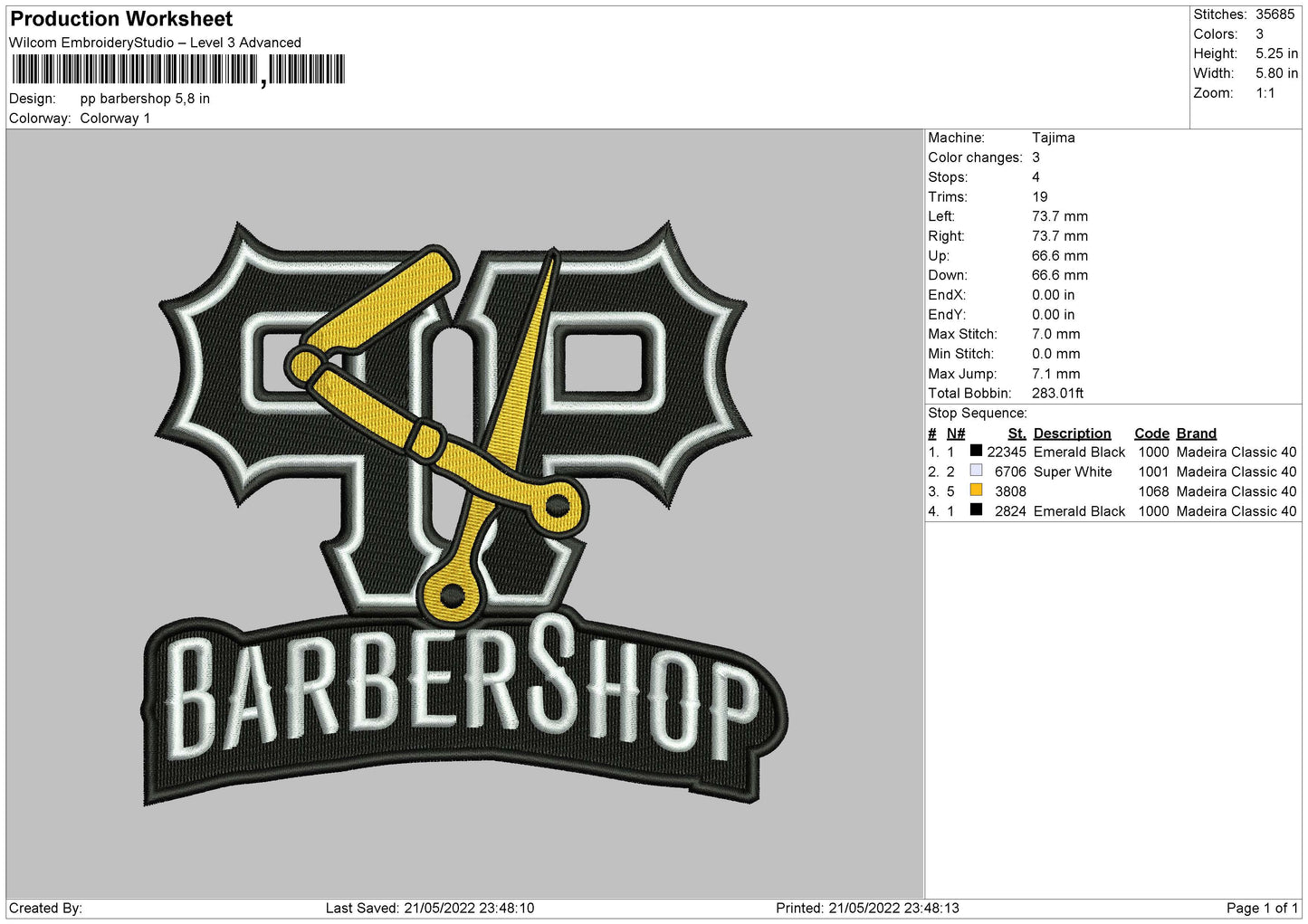 PP Barbershop Embroidery File 4 size