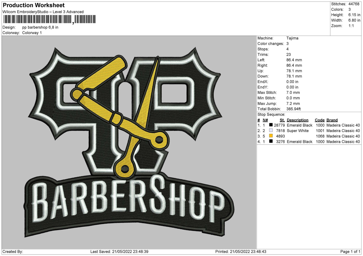 PP Barbershop Embroidery File 4 size