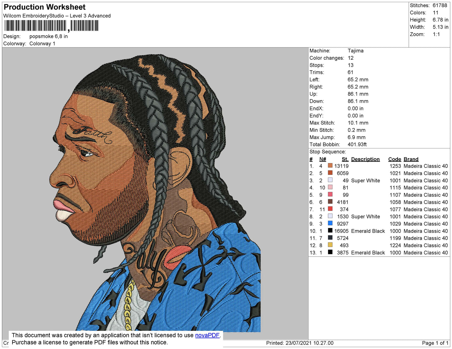 PopSmoke Embroidery File 4 size