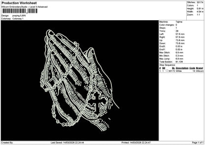 Praying Hand 1403 Embroidery File 6 sizes
