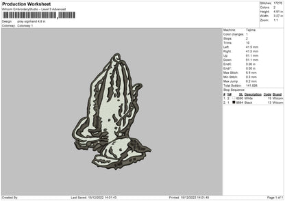 Pray Signhand Embroidery File 6 sizes
