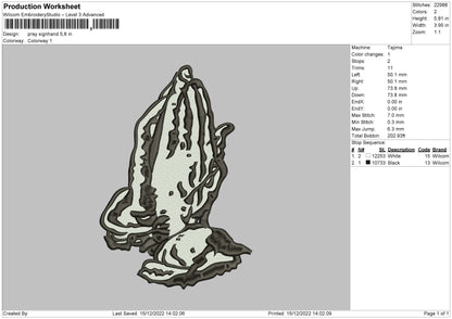 Pray Signhand Embroidery File 6 sizes