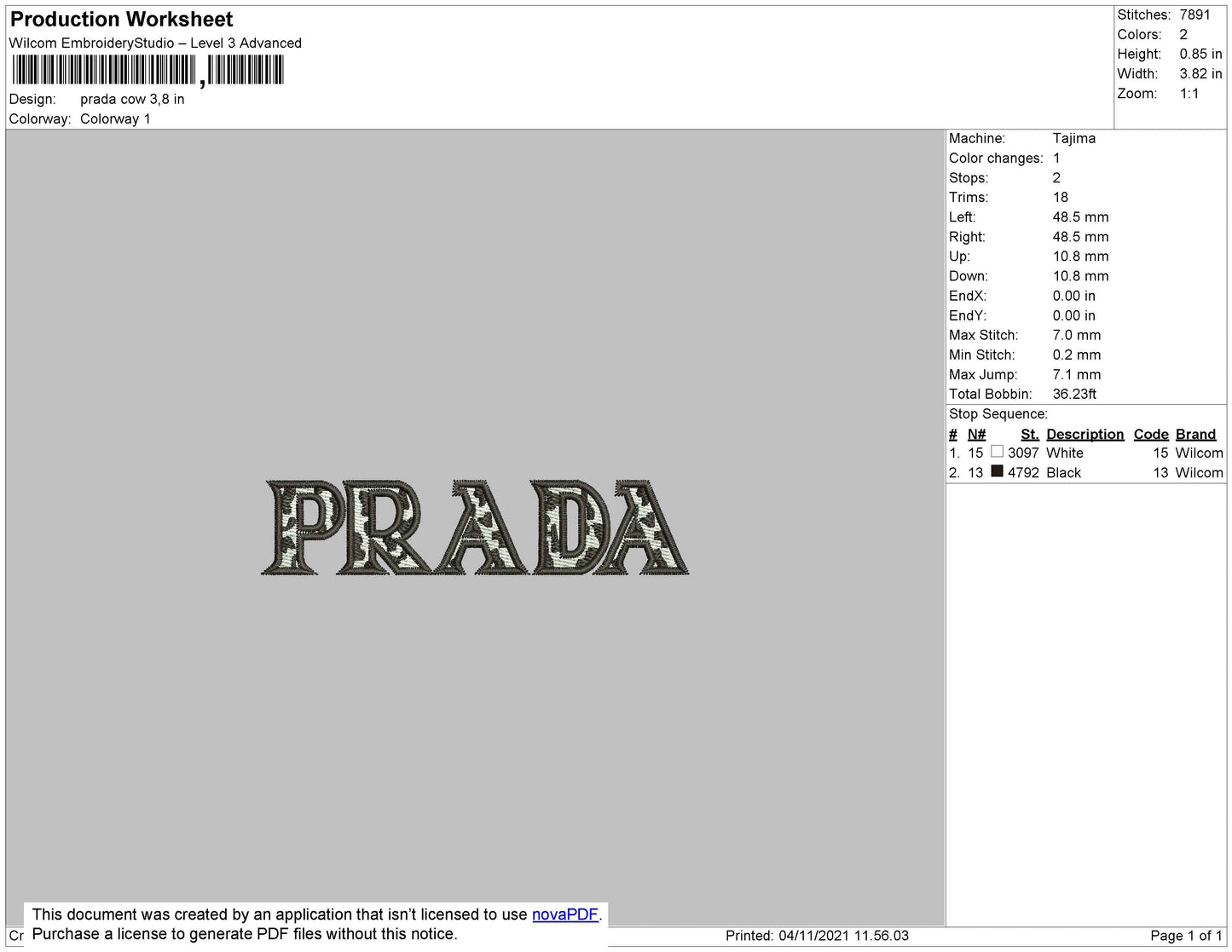 Prada Cow Pattern Embroidery File 4 size