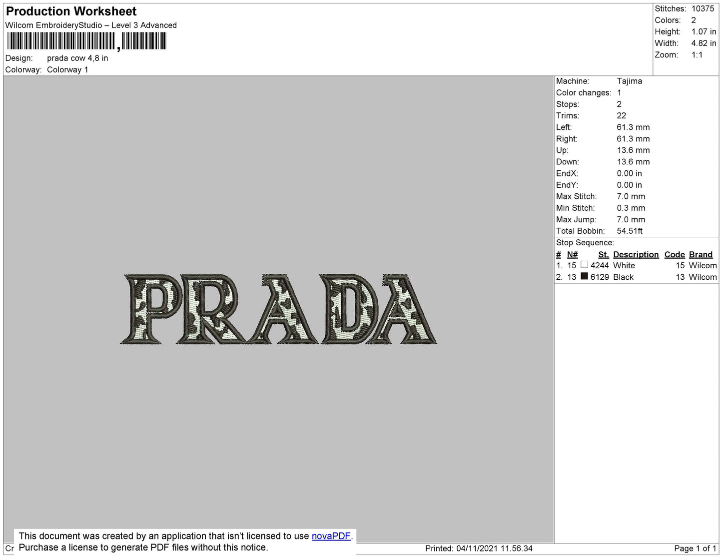 Prada Cow Pattern Embroidery File 4 size