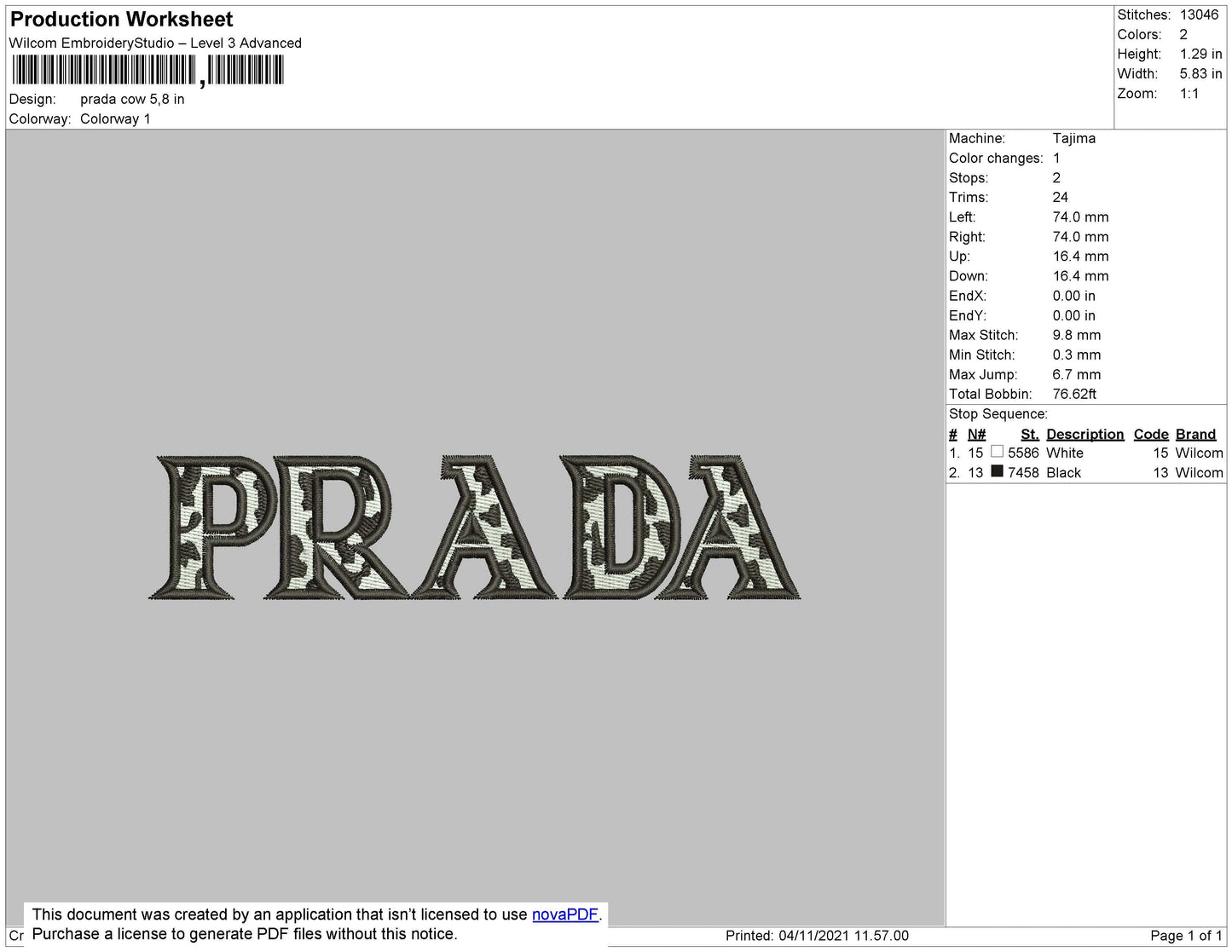 Prada Cow Pattern Embroidery File 4 size