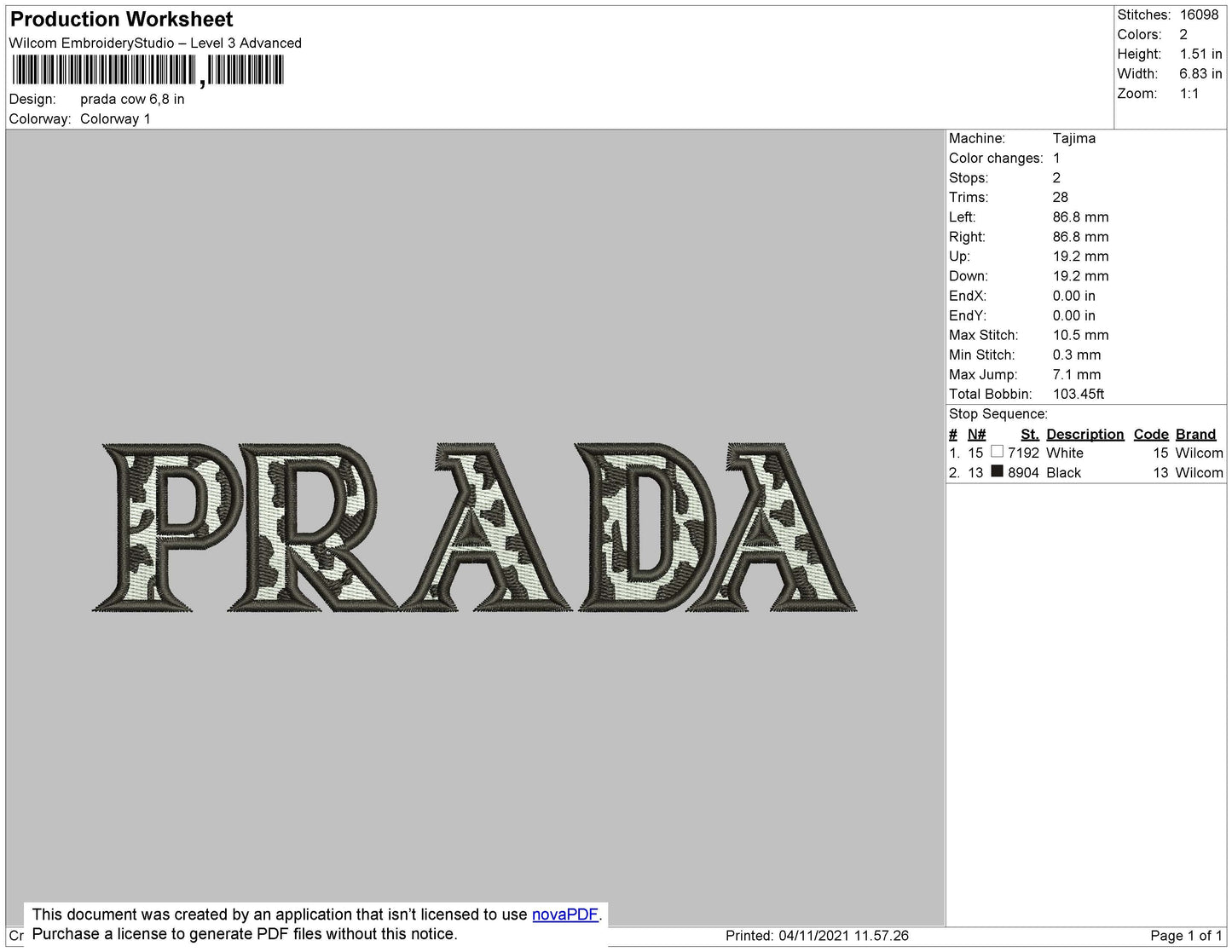 Prada Cow Pattern Embroidery File 4 size