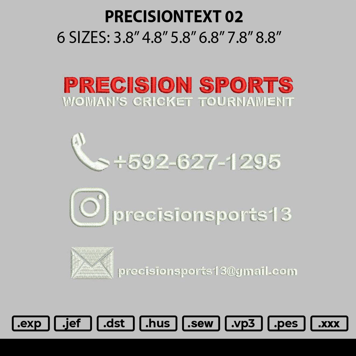 Precisiontext 02 Embroidery File 6 sizes