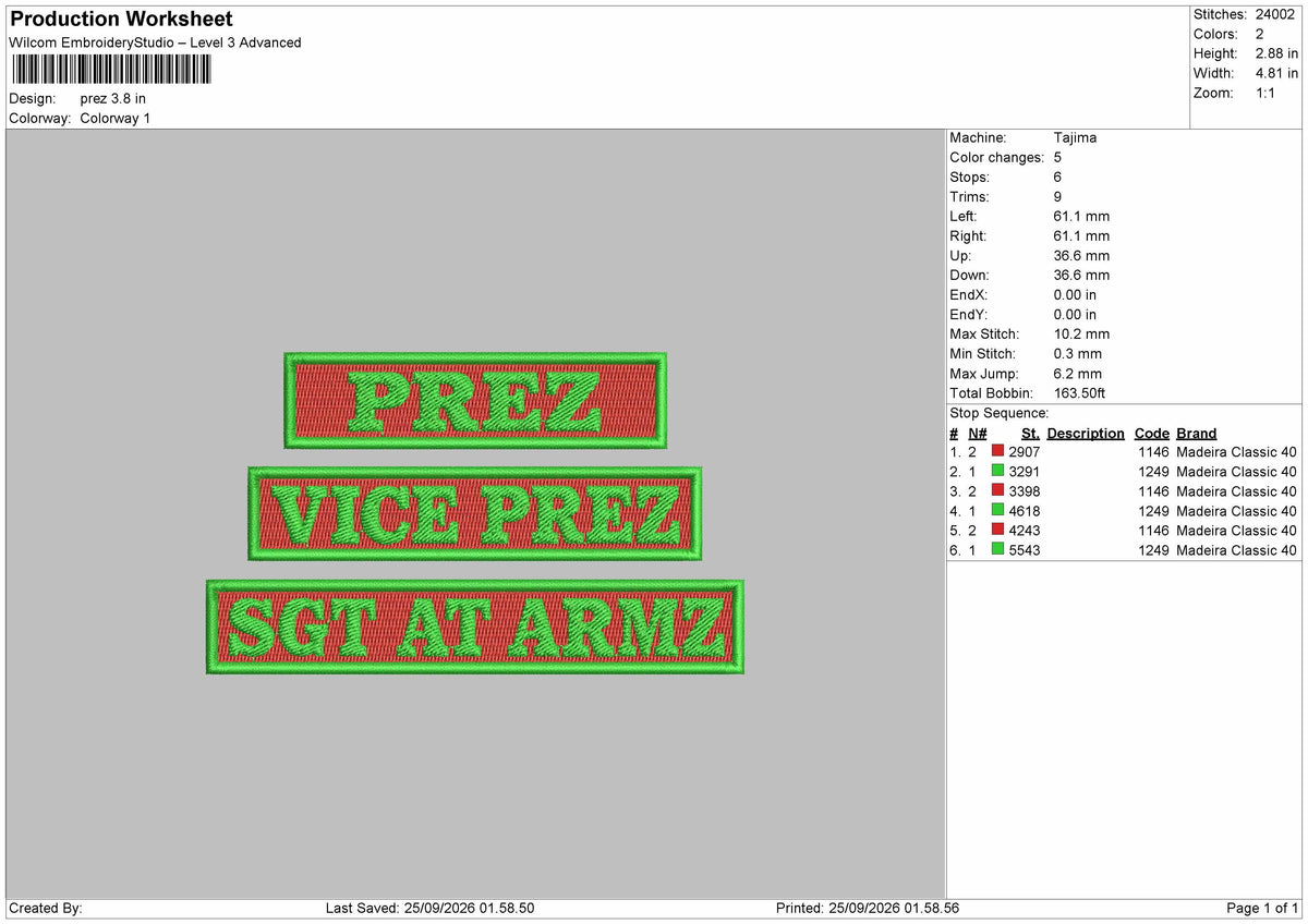 Prez Text Embroidery Machine Design File 6 sizes