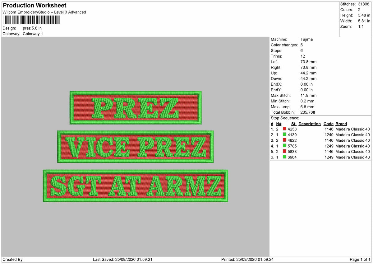 Prez Text Embroidery Machine Design File 6 sizes