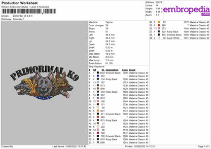 Primordial K9 Embroidery File 4 size