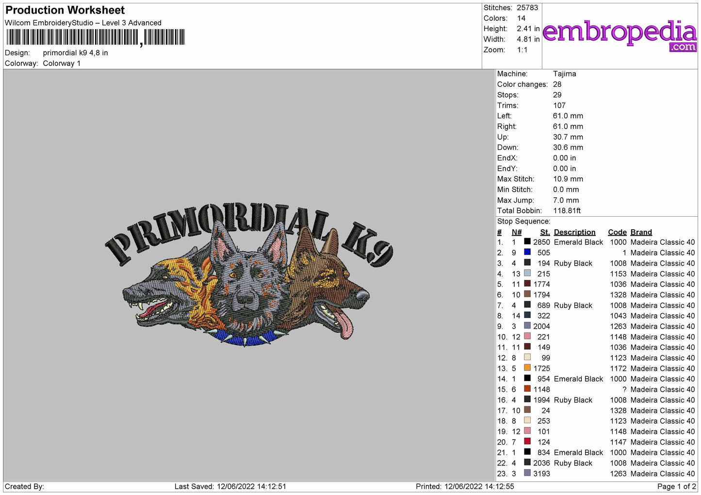 Primordial K9 Embroidery File 4 size
