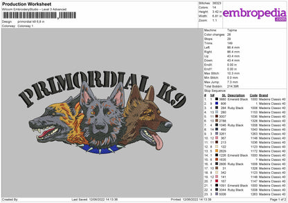 Primordial K9 Embroidery File 4 size