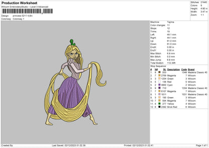 Princess 0211 Embroidery File 6 sizes