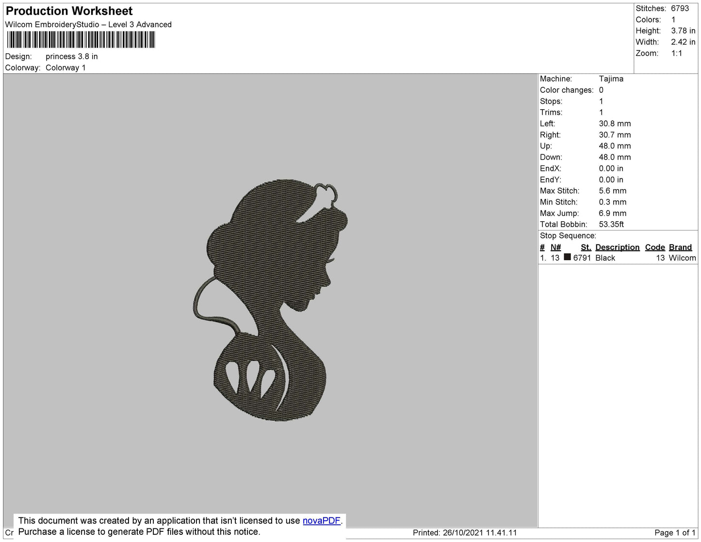 Princess Embroidery File 4 size