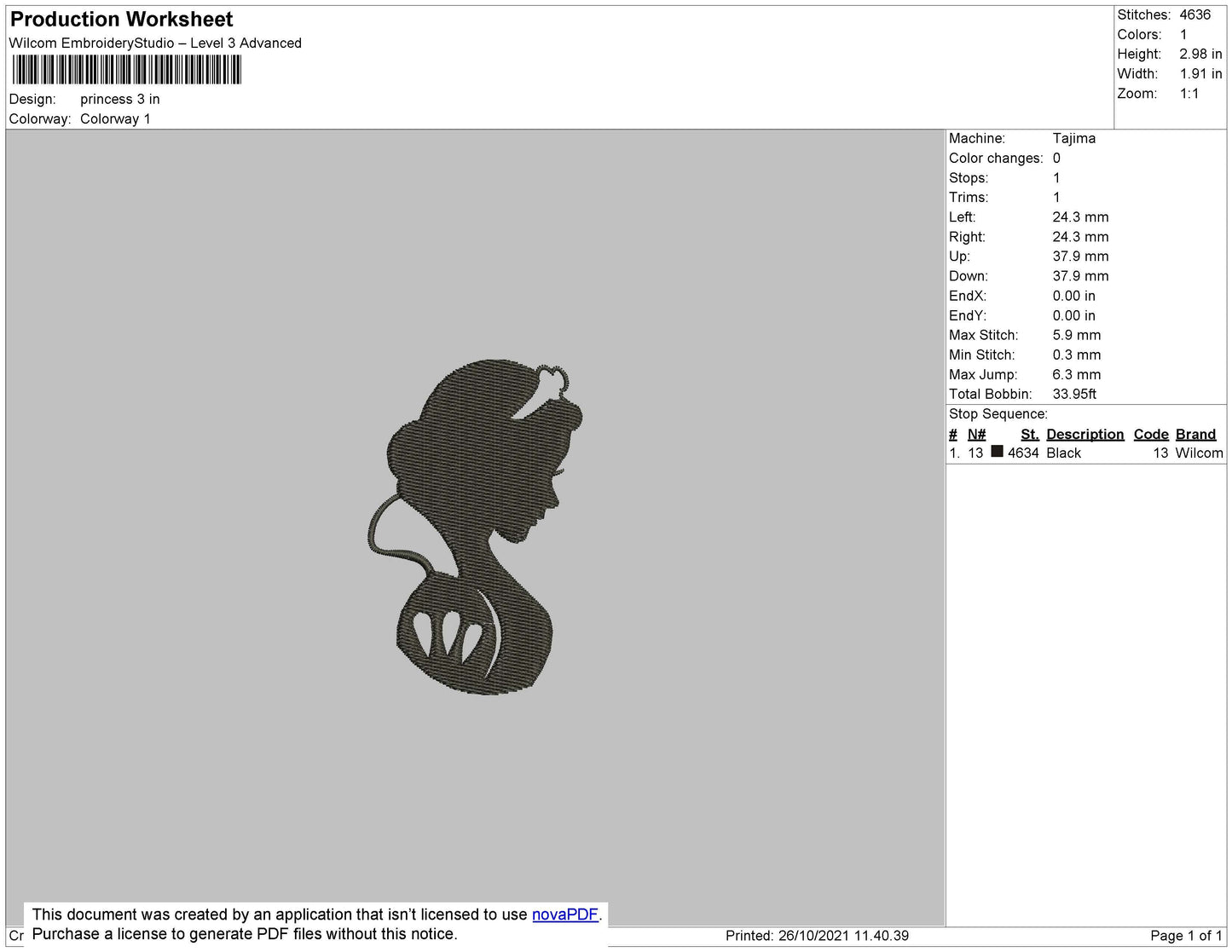 Princess Embroidery File 4 size