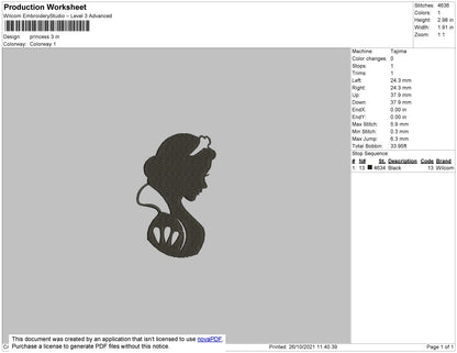 Princess Embroidery File 4 size