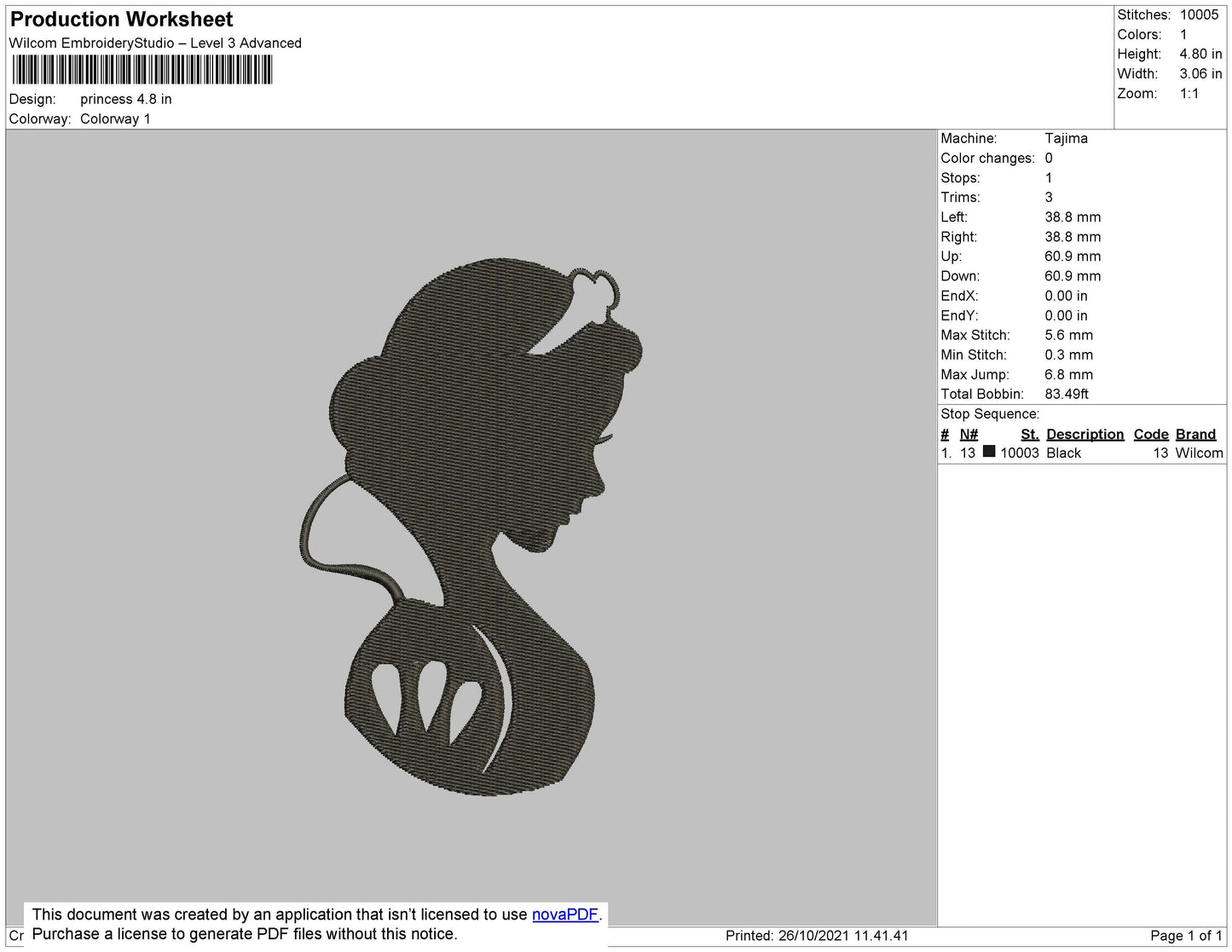 Princess Embroidery File 4 size