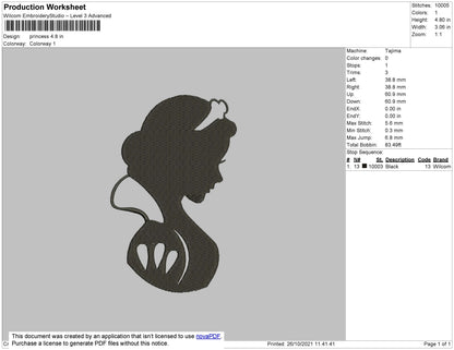 Princess Embroidery File 4 size