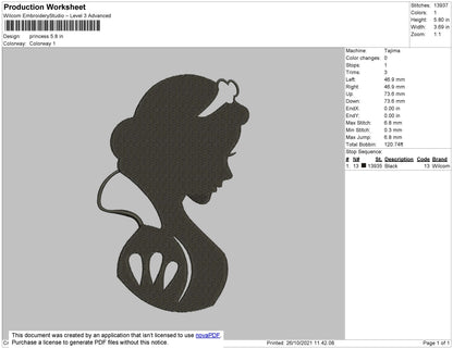 Princess Embroidery File 4 size