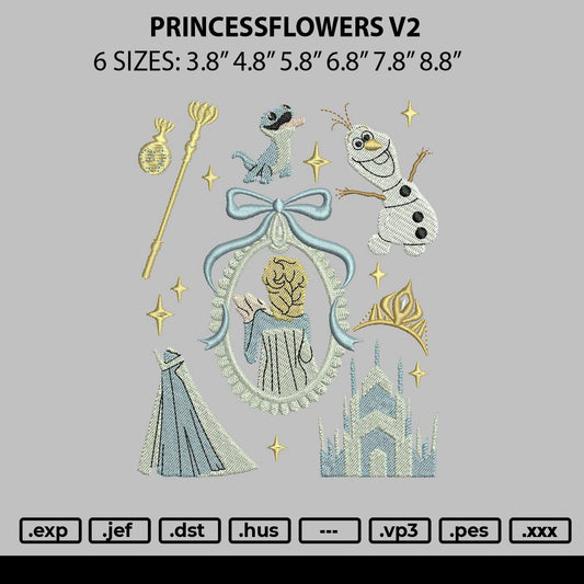 Princessflowers V2 Embroidery File 6 sizes