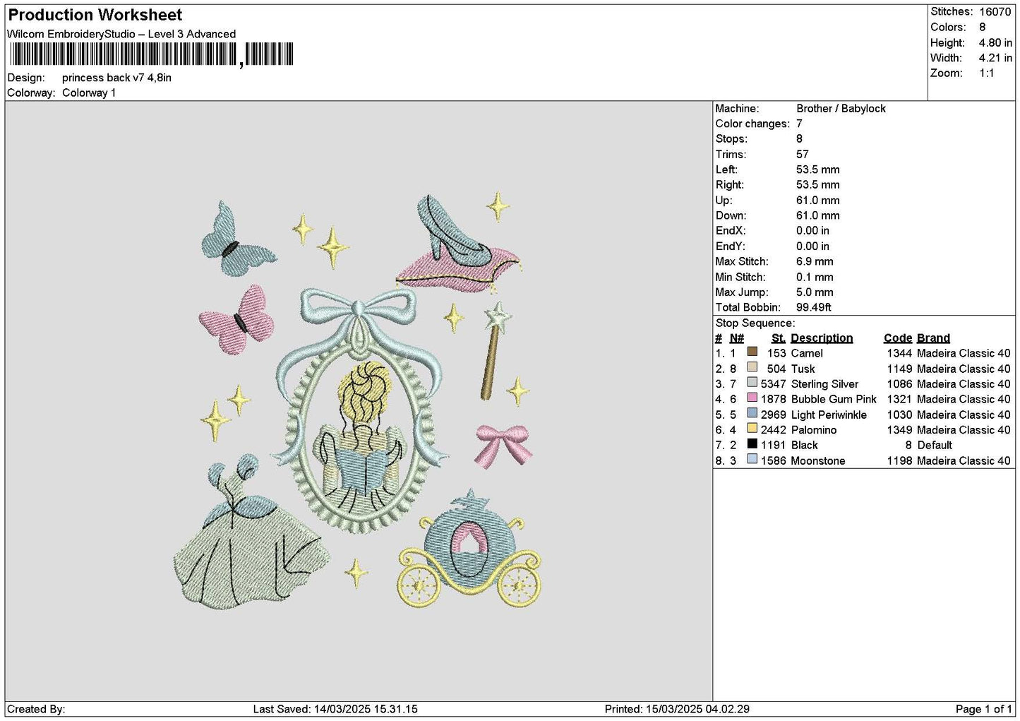 Princessback V7 Embroidery File 6 sizes