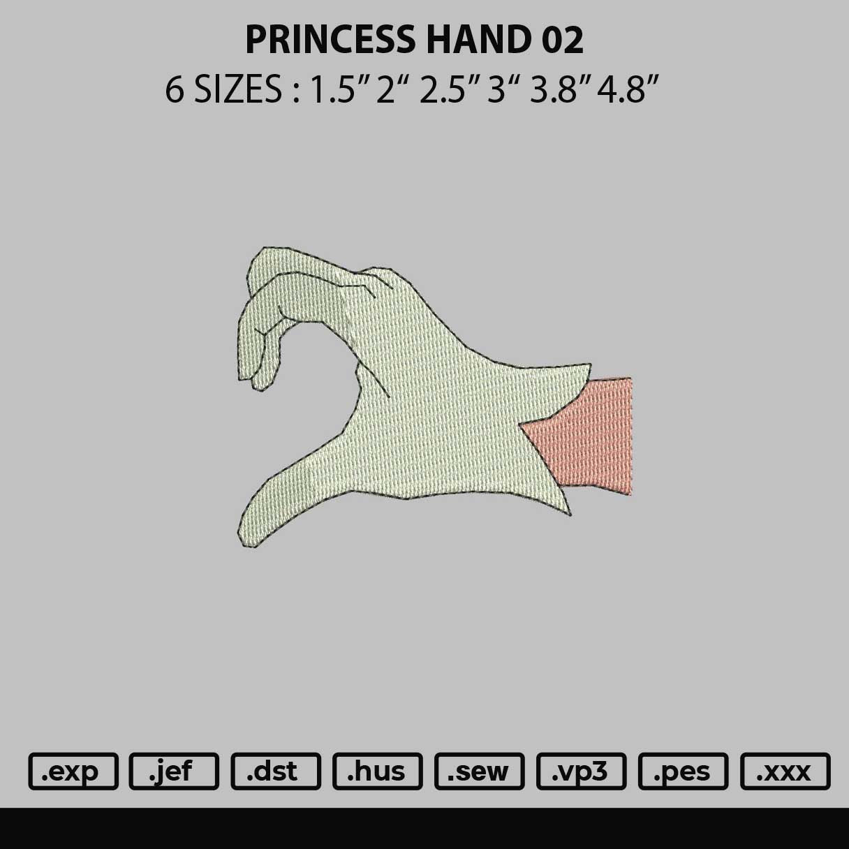 Princess Hand 02 Embroidery File 6 sizes