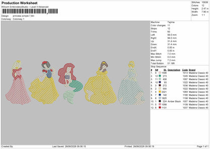 Princess Flat Embroidery Machine Design File 6 sizes
