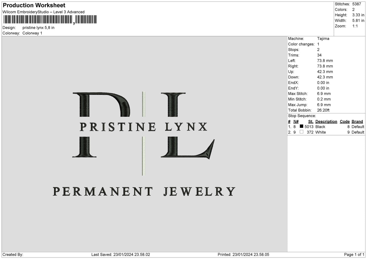 Pl Text Embroidery File 6 sizes