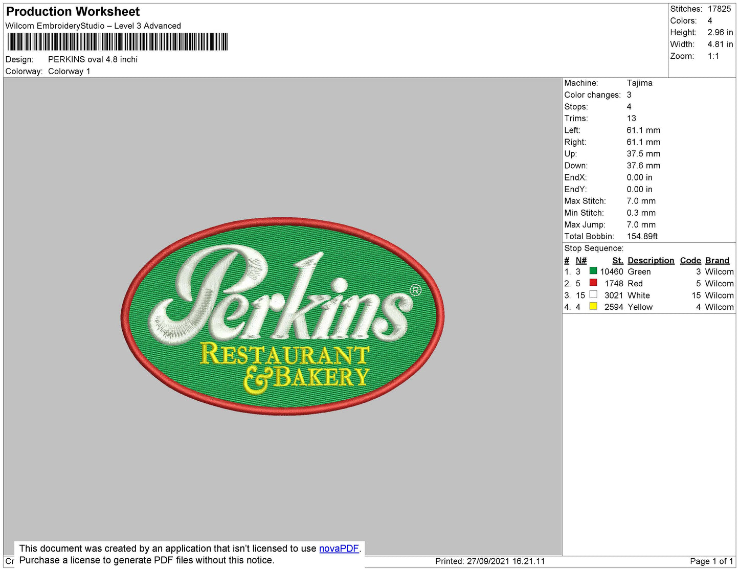Perkins Oval Embroidery File 4 size