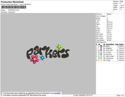 Parkers Flowers Embroidery File 4 size