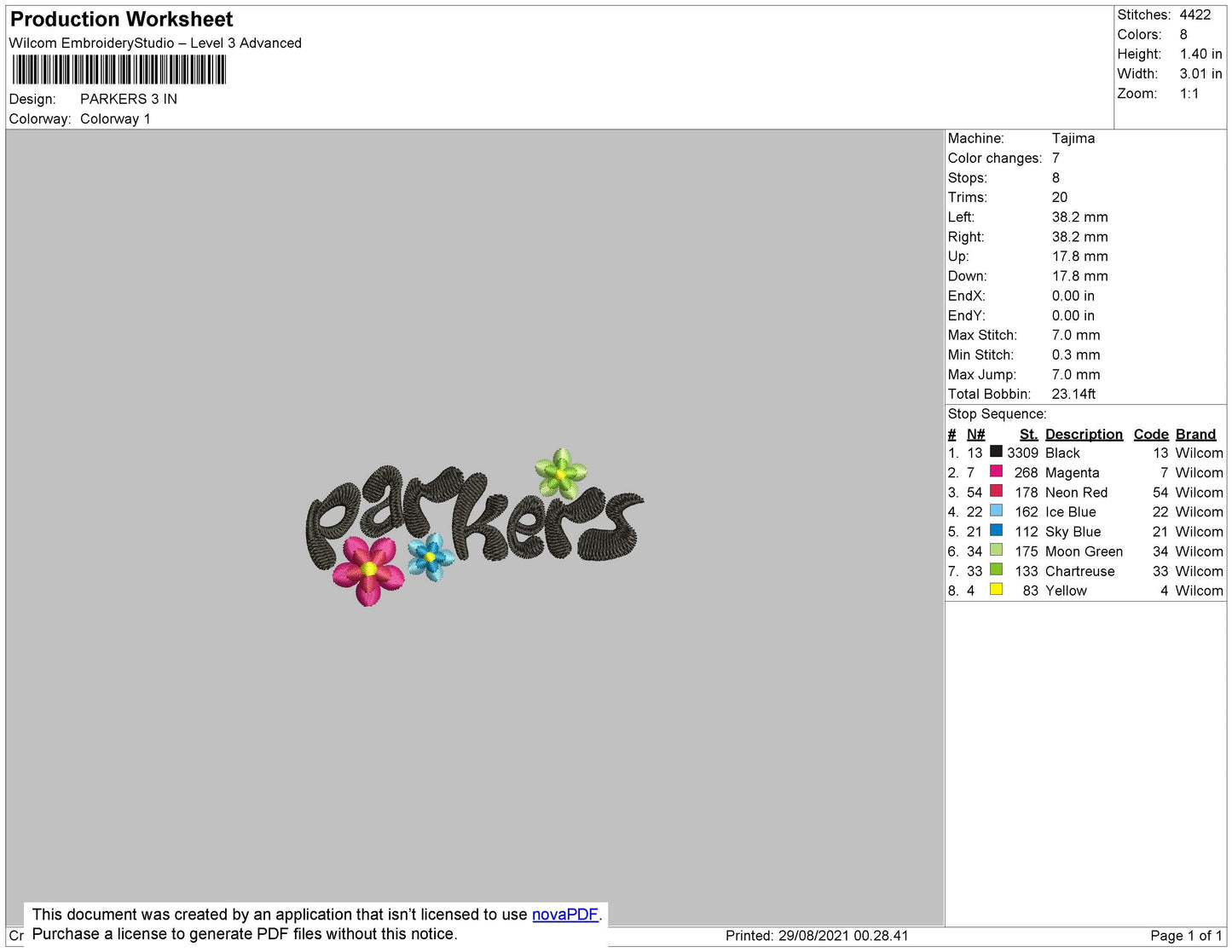Parkers Flowers Embroidery File 4 size