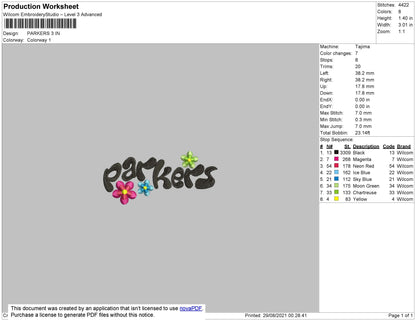 Parkers Flowers Embroidery File 4 size