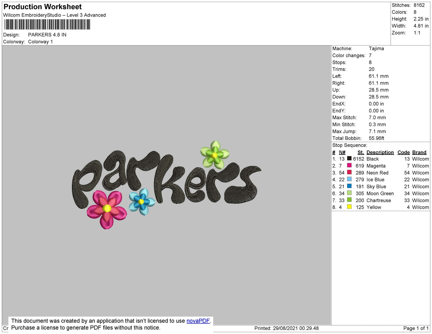 Parkers Flowers Embroidery File 4 size