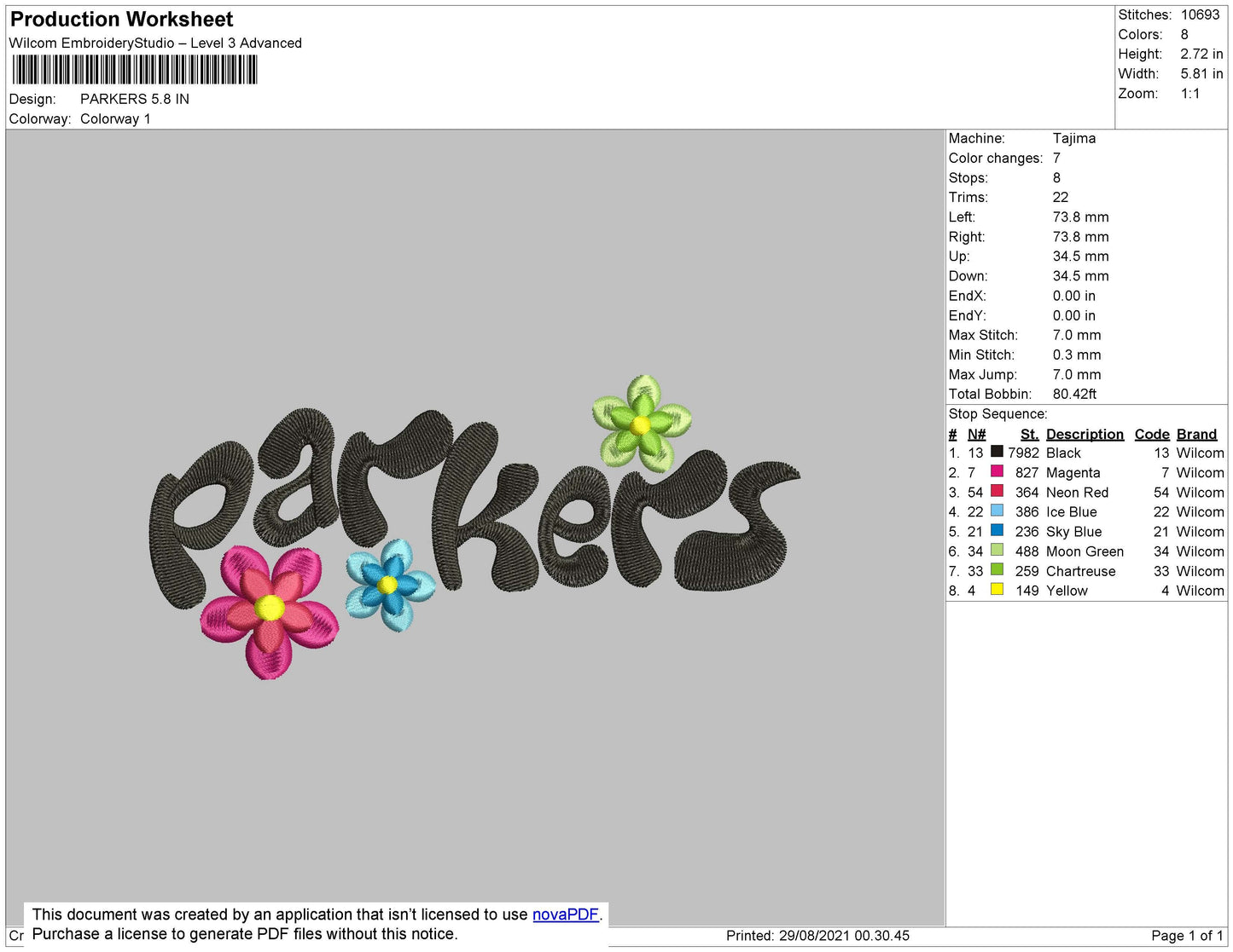 Parkers Flowers Embroidery File 4 size