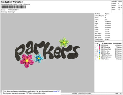 Parkers Flowers Embroidery File 4 size