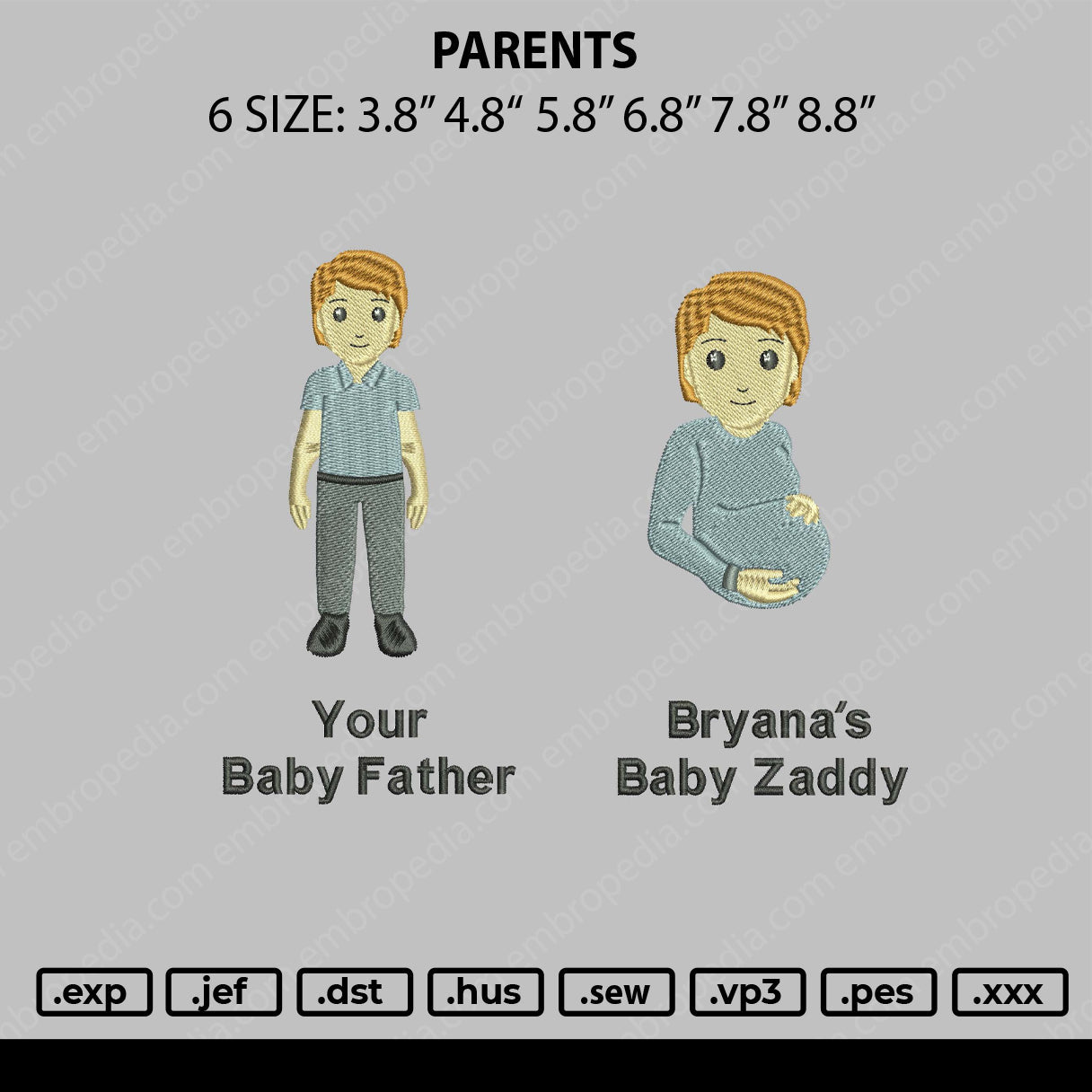 Parents Embroidery File 6 sizes