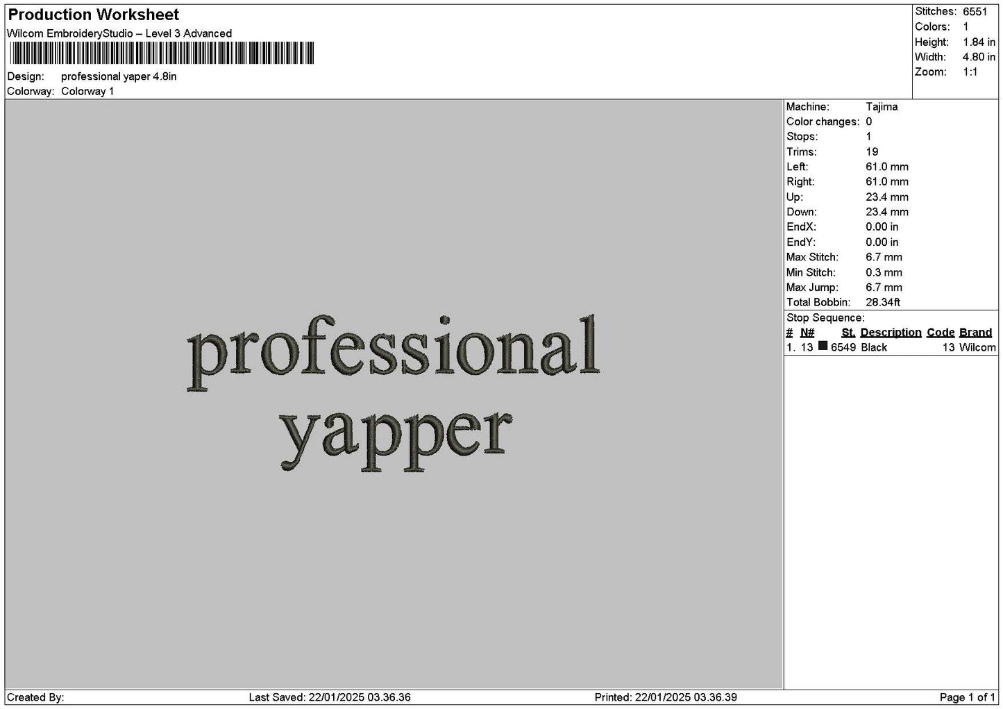 Yappertext2201 Embroidery File 6 sizes