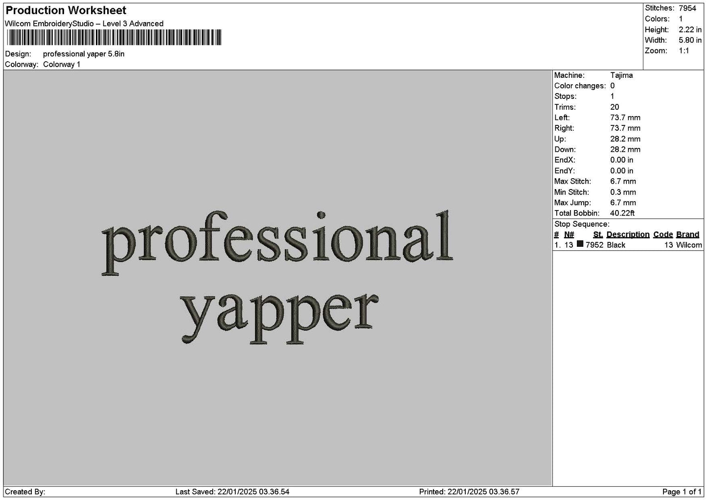 Yappertext2201 Embroidery File 6 sizes