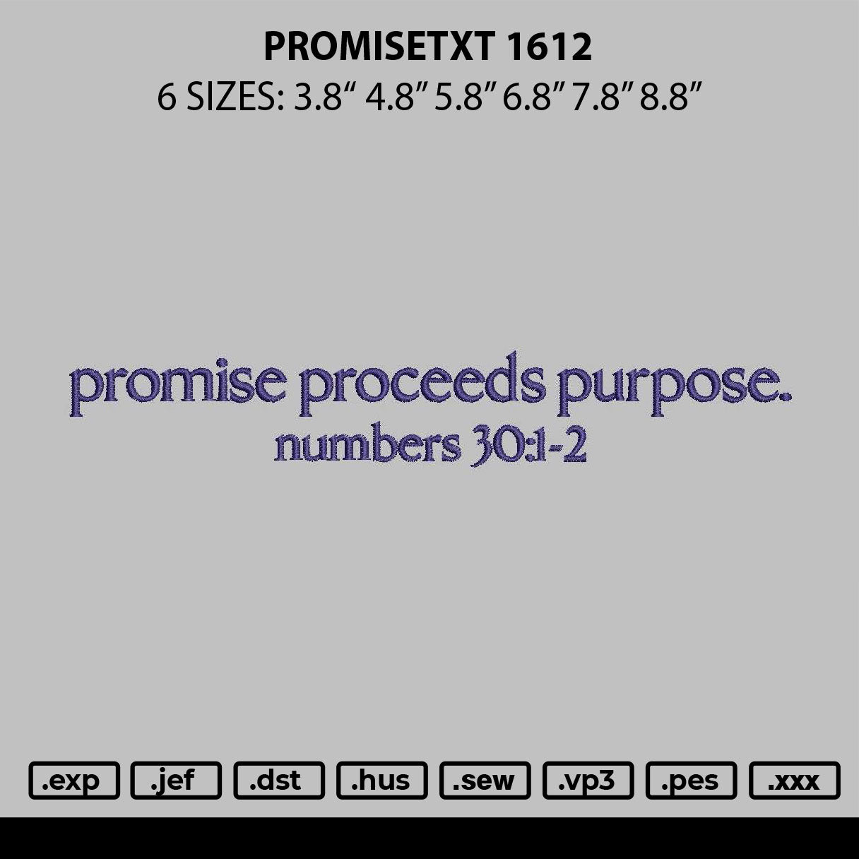 Promisetext 1612 Embroidery File 6 sizes