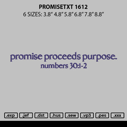 Promisetext 1612 Embroidery File 6 sizes