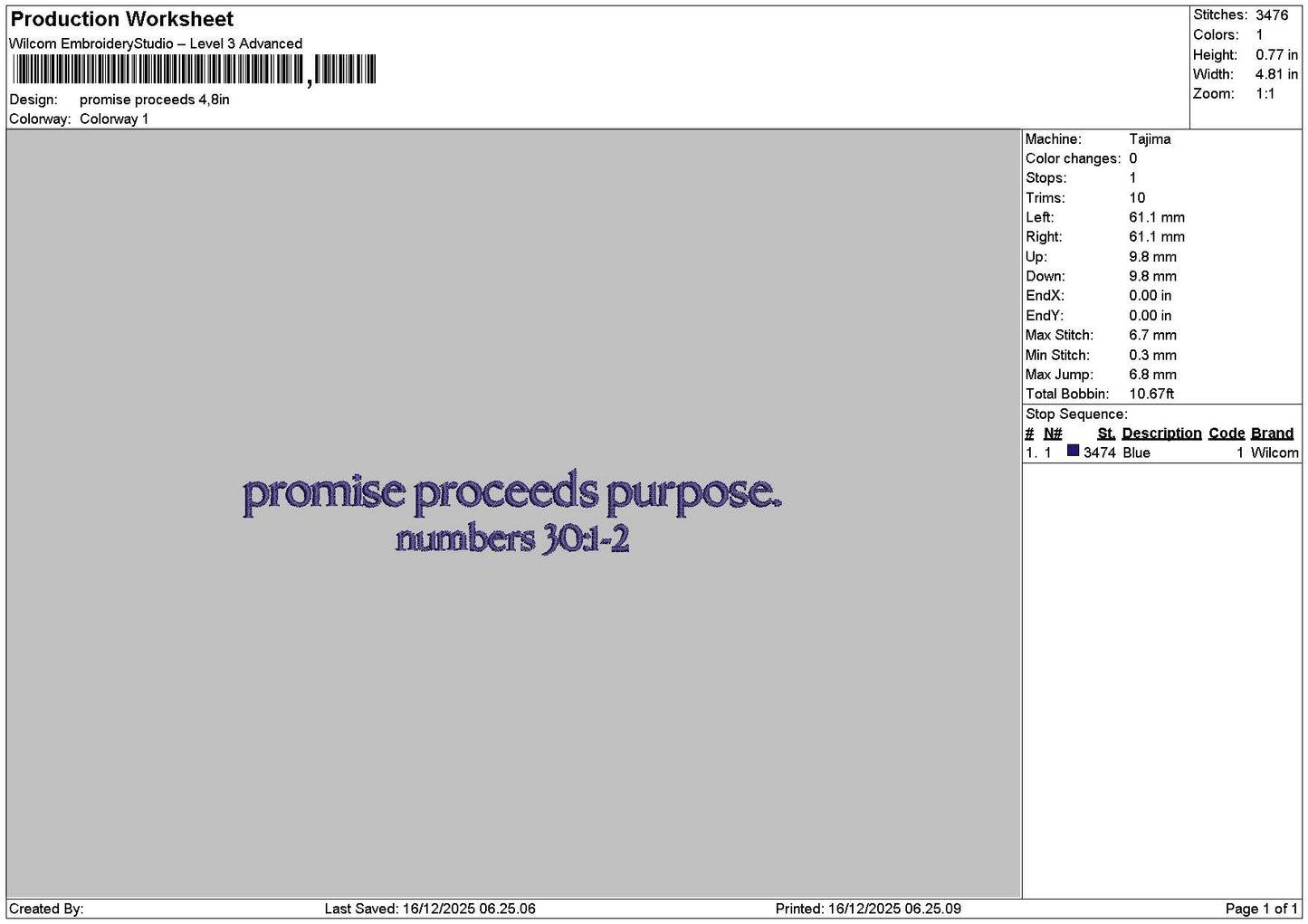 Promisetext 1612 Embroidery File 6 sizes