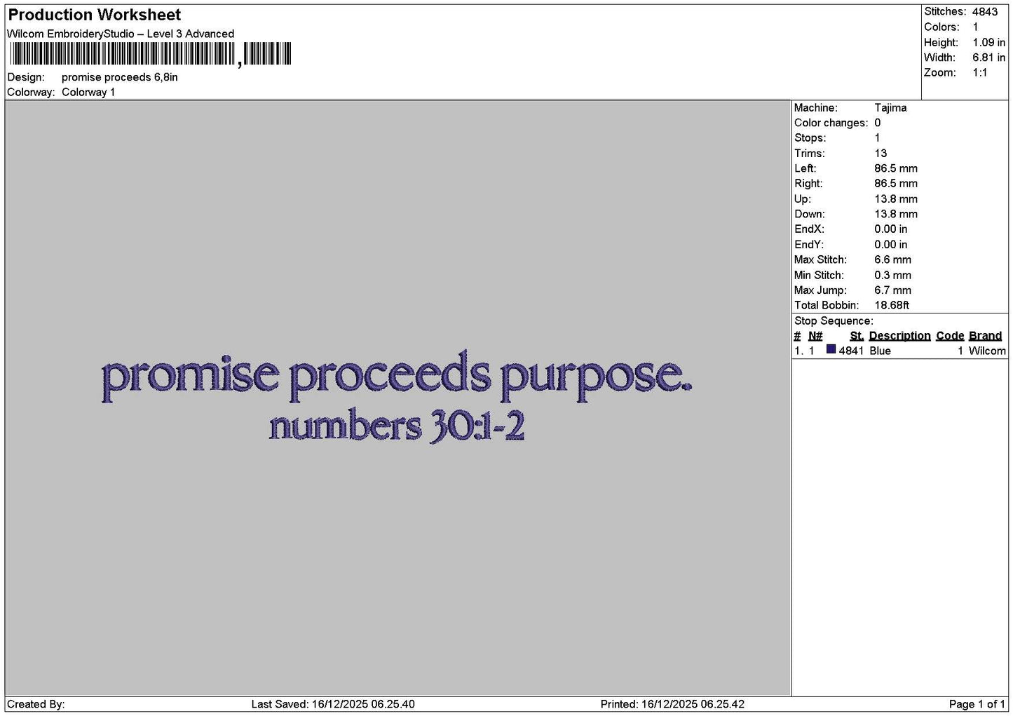 Promisetext 1612 Embroidery File 6 sizes