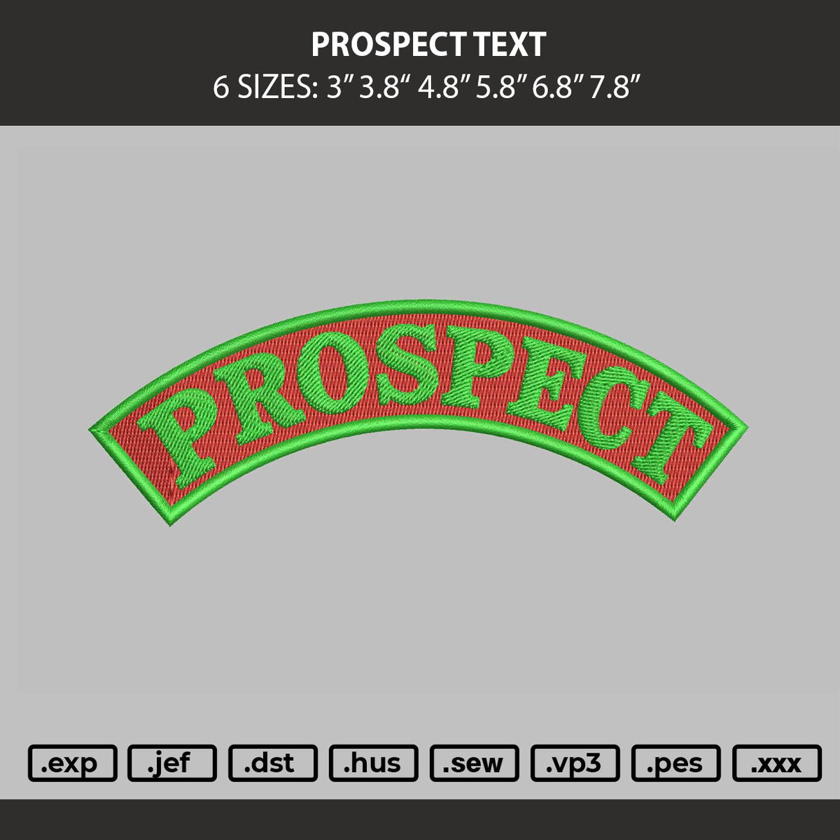 Prospect Text Embroidery Machine Design File 6 sizes