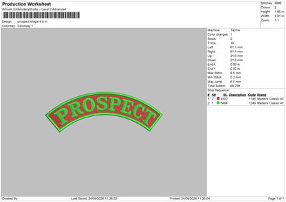 Prospect Text Embroidery Machine Design File 6 sizes