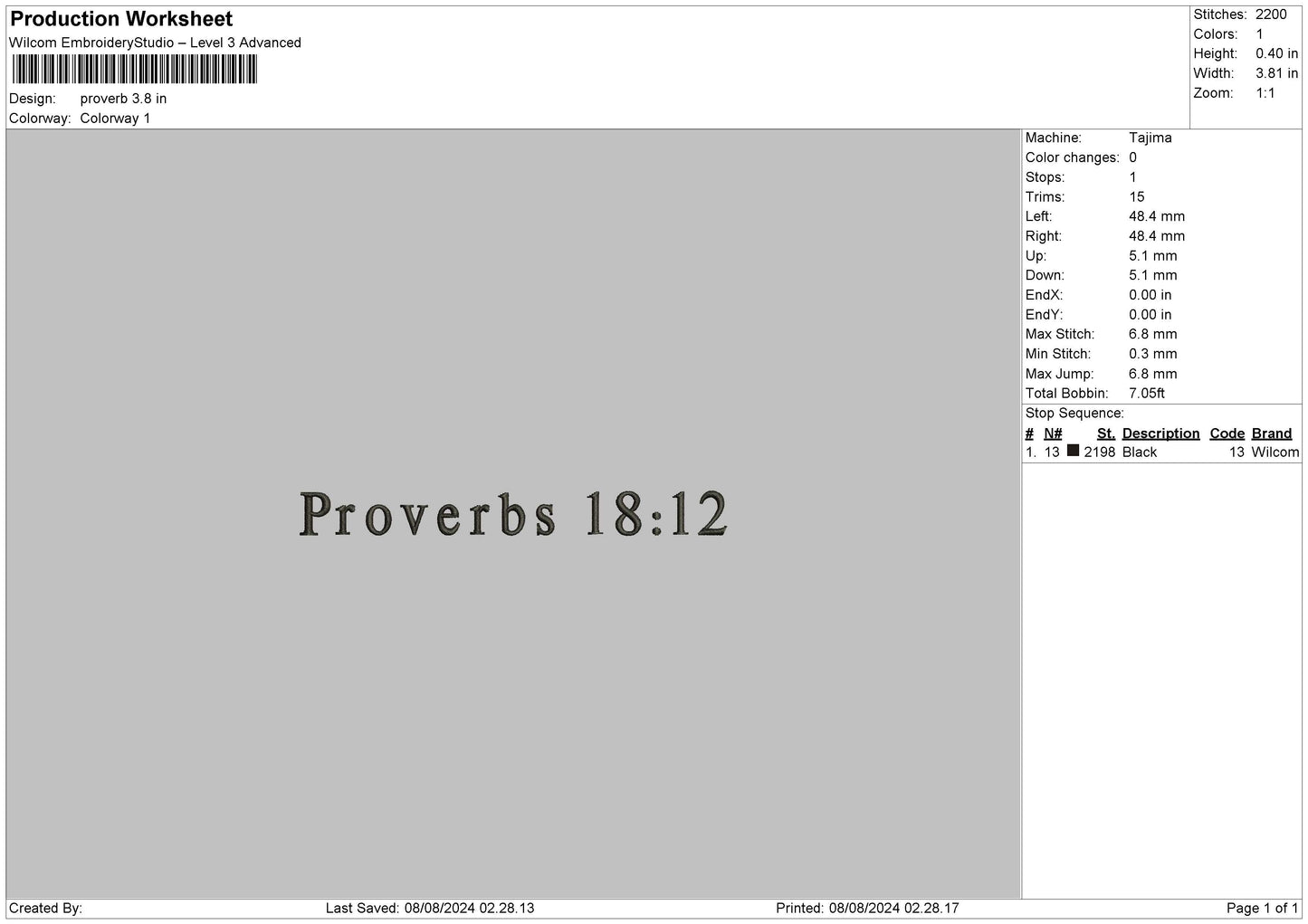 Proverbs Text Embroidery File 6 sizes