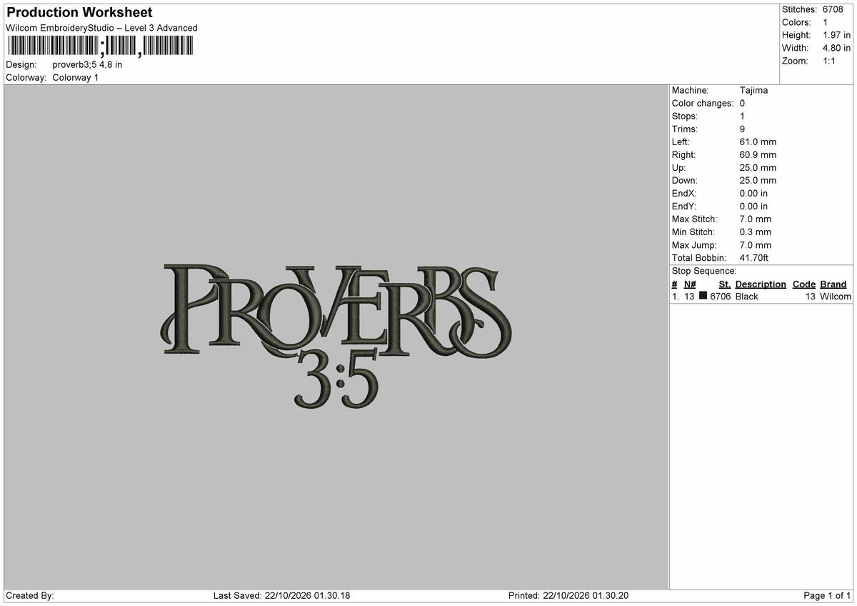 Proverbstext Embroidery Machine Design File 6 sizes