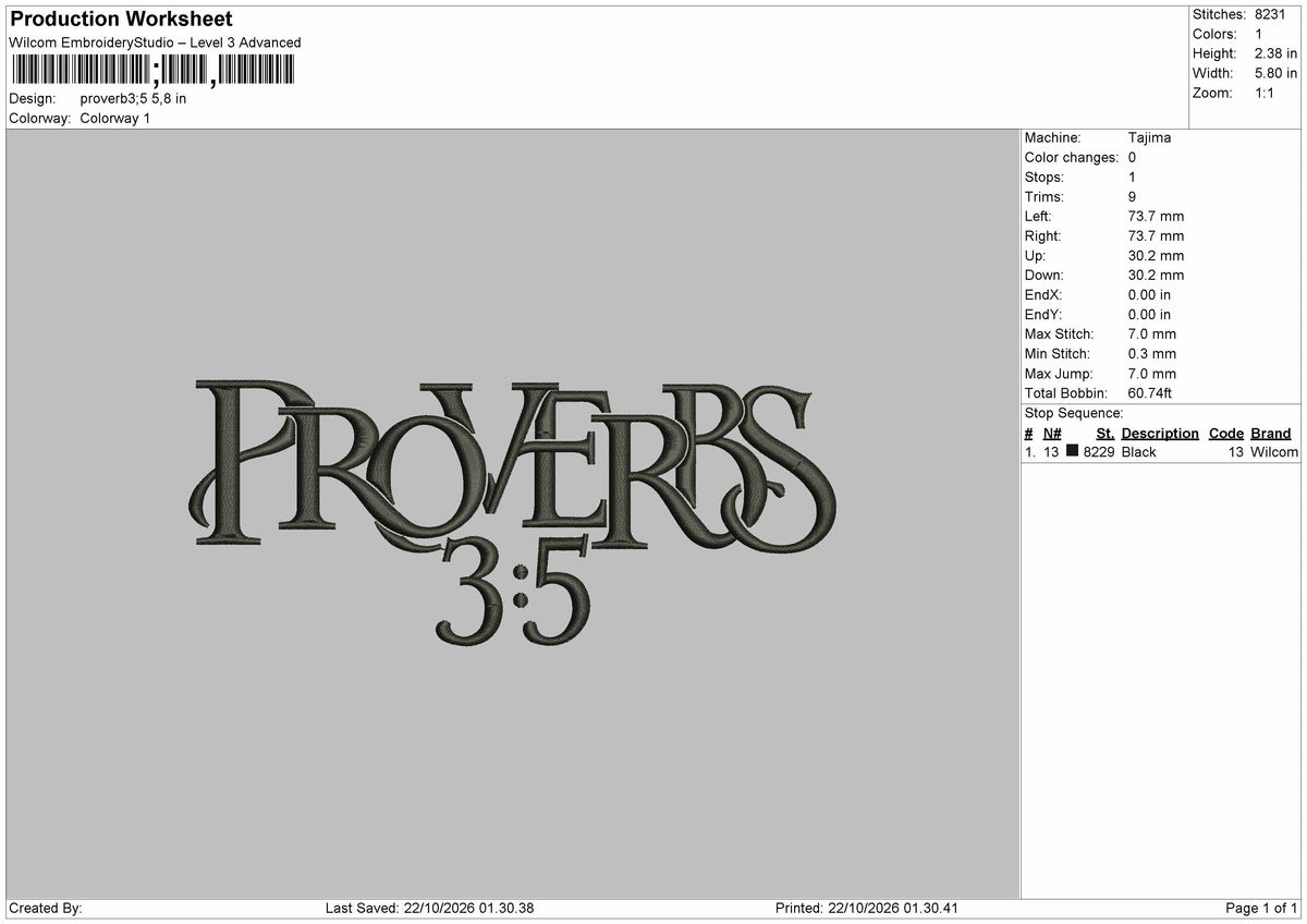 Proverbstext Embroidery Machine Design File 6 sizes